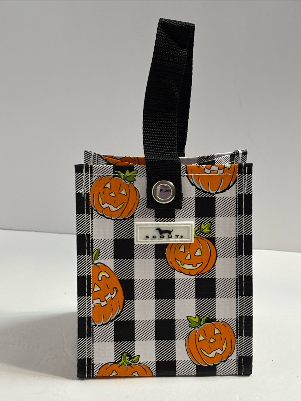 Scout Black & White Buffalo Plaid Pumpkin Trick-or-Treat Tote